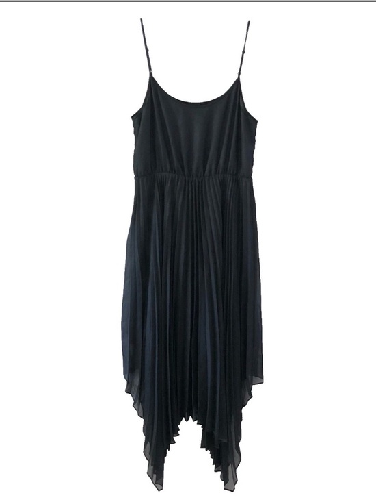 All Saints Lerin Women Black Asymmetric Midi Maxi Dress Size M Pleated Metallic - Picture 6 of 14